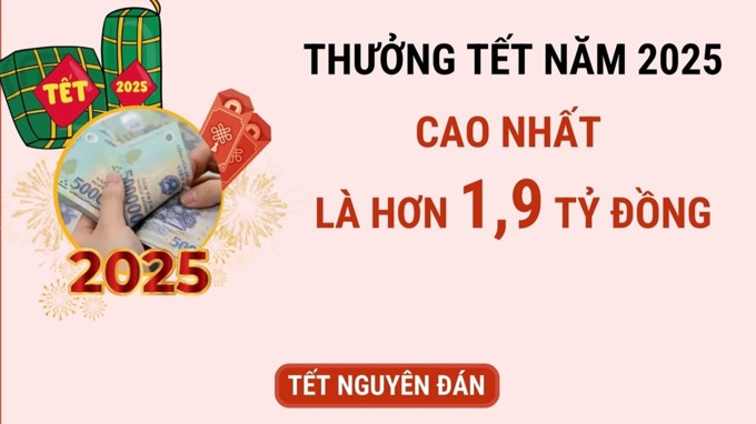Thưởng Tết Âm lịch năm 2025 cao nhất hơn 1,9 tỷ đồng